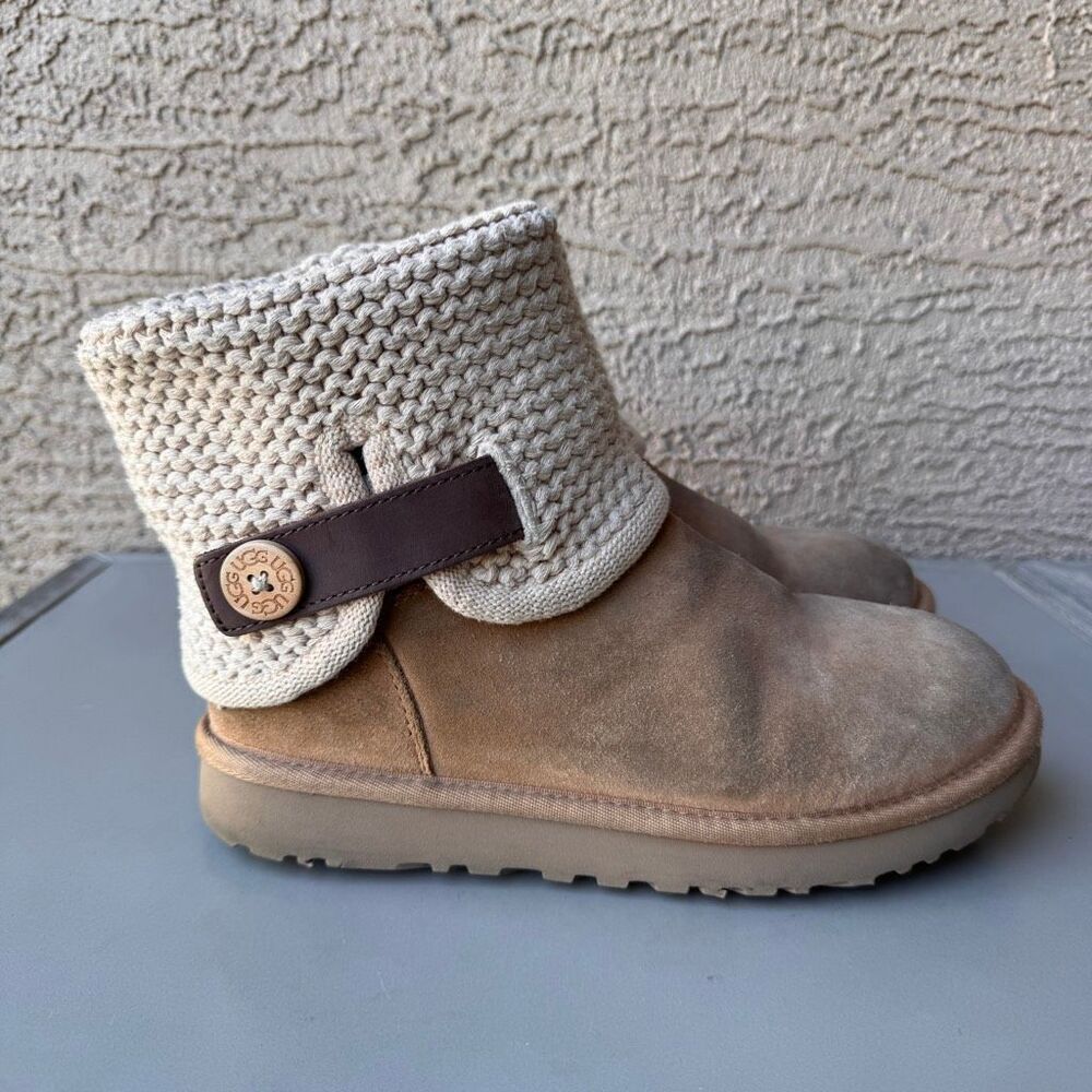 UGG Women's Shaina Tan Suede Knit Pull On Winter Boot Size US 8 Warm Shearling